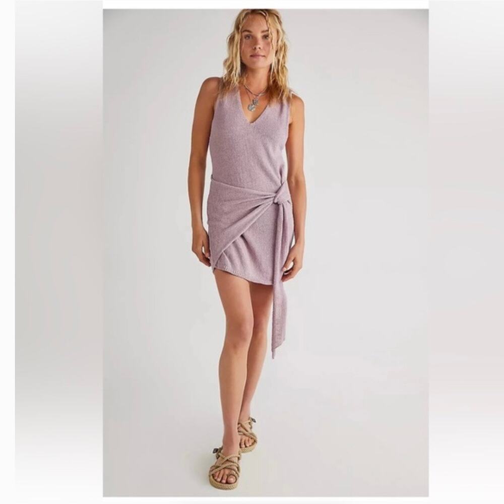 Free People Lavender Knit Wrap Mini Dress NWT